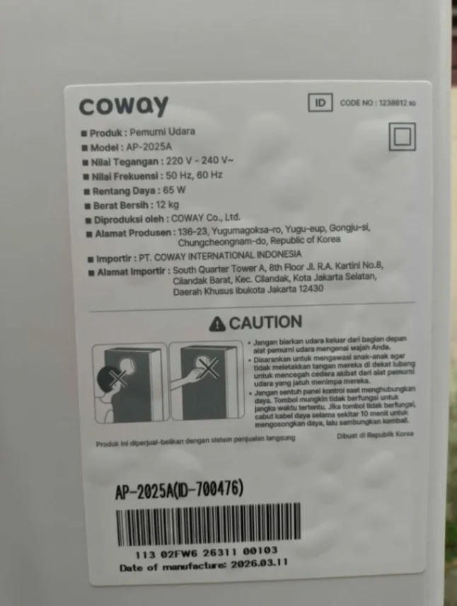 Air purifier Coway AP-2025A — foto 4 dari 4